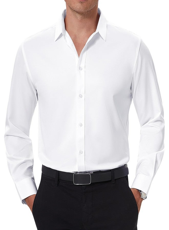 DEMEANOR Slim Fit White Dress Shirt for Men White Button Up Long Sleeve Shirt Wrinkle Free Stretch Fitted Wedding Shirts Formal - Image 1